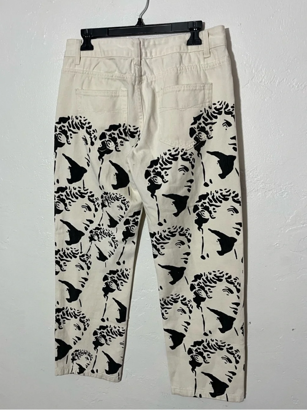 Michelangelo David Statue Printed White Jeans Denim Unique Straight Leg / Taper - Picture 2 of 10